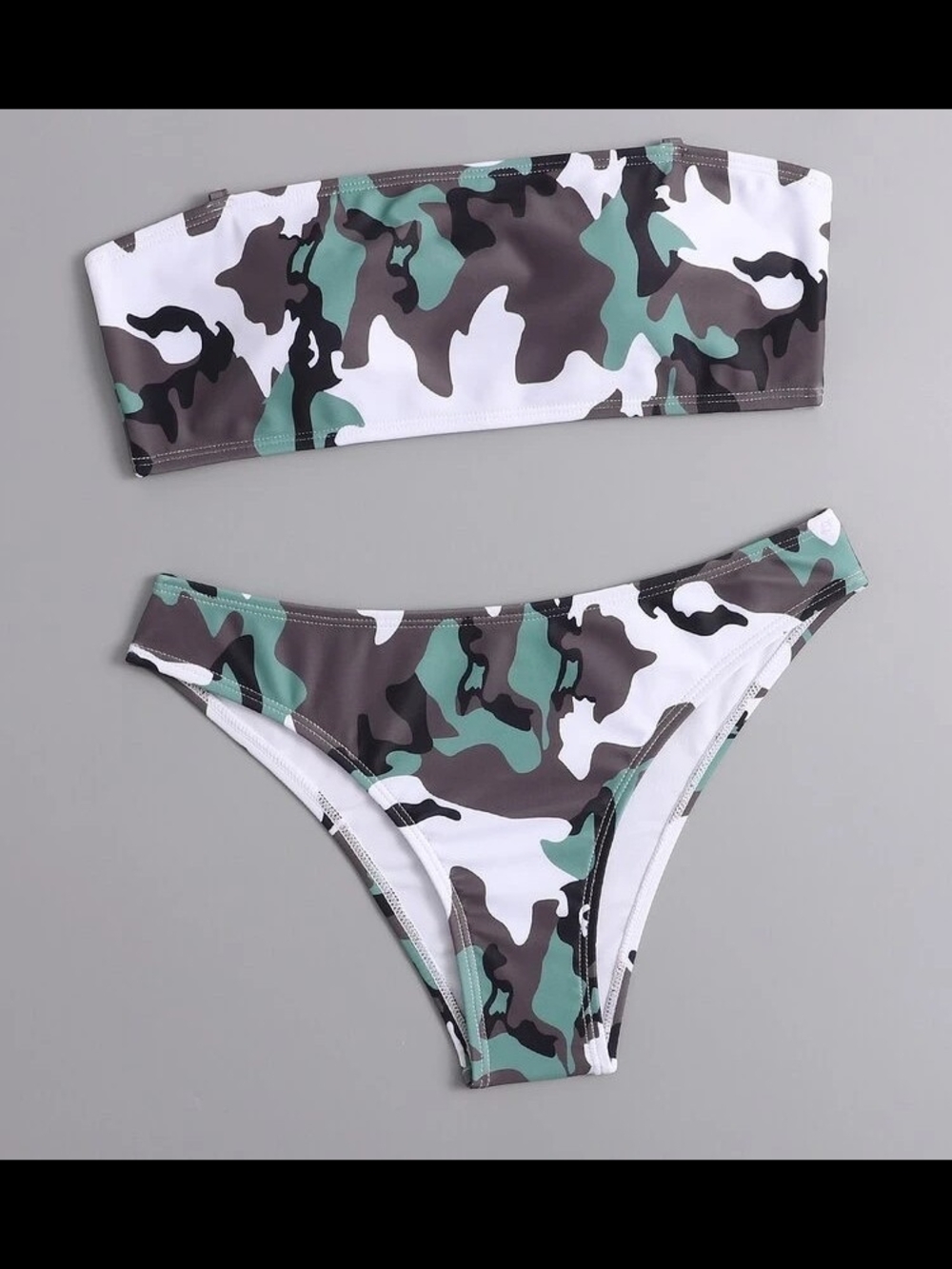 SHEIN Green & White Camo Bandeau Bikini Set